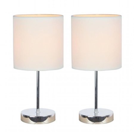 ALL THE RAGES All The Rages LT2007-WHT-2PK Simple Designs Chrome Mini Basic Table Lamp with Fabric Shade 2 Pack Set; White LT2007-WHT-2PK